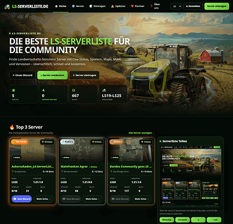 Vorschau der neuen LS-Serverliste.de Website